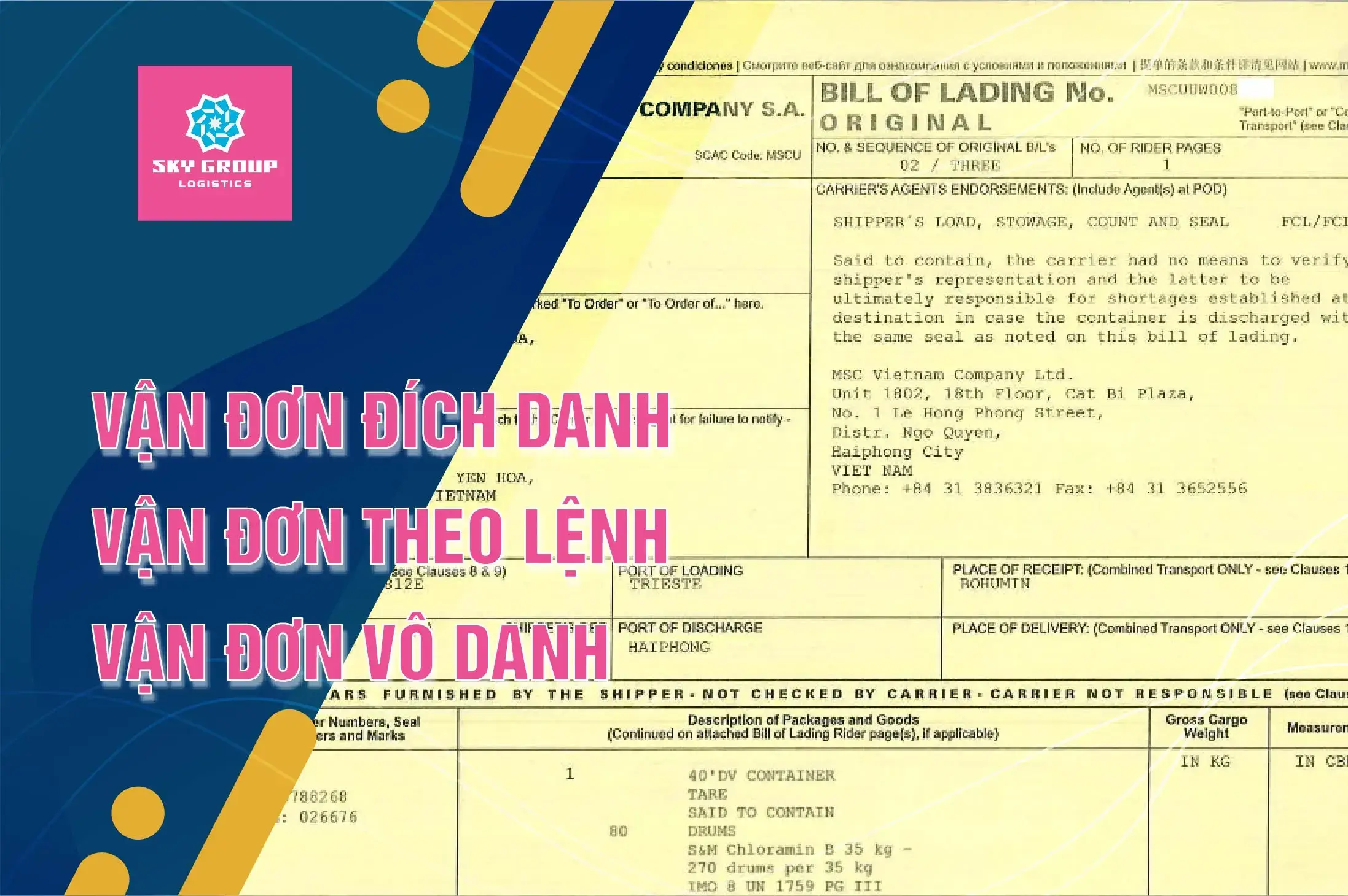 Căn cứ theo tính lưu thông của hàng hoá (hoặc quyền chuyển nhượng hoặc tính sở hữu hàng hóa được ghi trên vận đơn, người ta chia vận đơn thành 3 loại vận đơn đích danh, theo lệnh và vô danh.